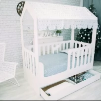 Детская кровать-домик с ящиком белый