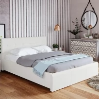 Кровать Лаура (латы) Экокожа, 180х200, Nice White, Nice White