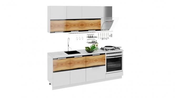 Готовый Набор для кухни длиной - 210 см (со шкафом НБ) ГН72_210_1 (НБ) белый/черный/светло-коричневый